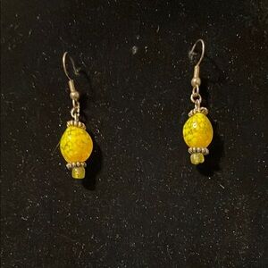 Yellow Beaded Dangle Earrings